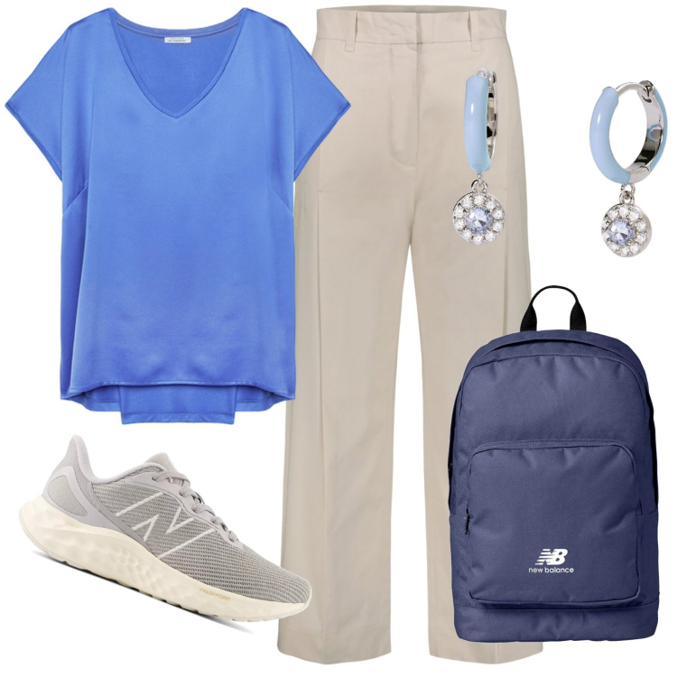 Outfit donna - Total look #1945759. Stile Casual Abbinamento con t-shirt, orecchini, sneakers, zaini, pantaloni.