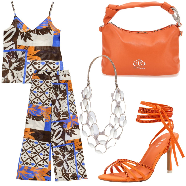 Outfit donna - Total look #1945817. Stile Chic per Cerimonia. Abbinamento con sandali alla schiava, pantaloni a palazzo, canottiere, collane, borse a mano.