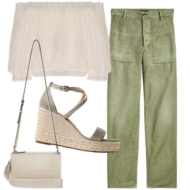 Outfit donna - Rientro in città. Stile Boho per Tutti i giorni. Abbinamento con top, borse a tracolla, pantaloni, sandali.