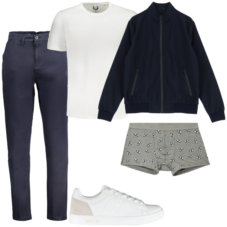 Outfit uomo - Semplicità. Stile Casual per Tutti i giorni. Abbinamento con boxer, giacche, scarpe sportive, pantaloni, t-shirt.