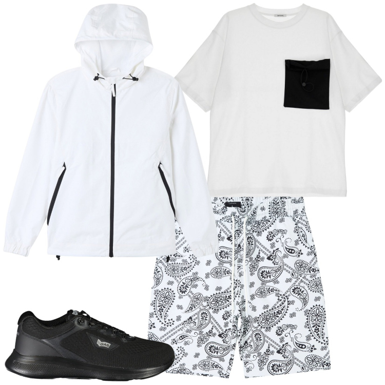 Outfit uomo - Total look #1945865. Stile Casual per Tutti i giorni. Abbinamento con bermuda, giacche, t-shirt, sneakers.