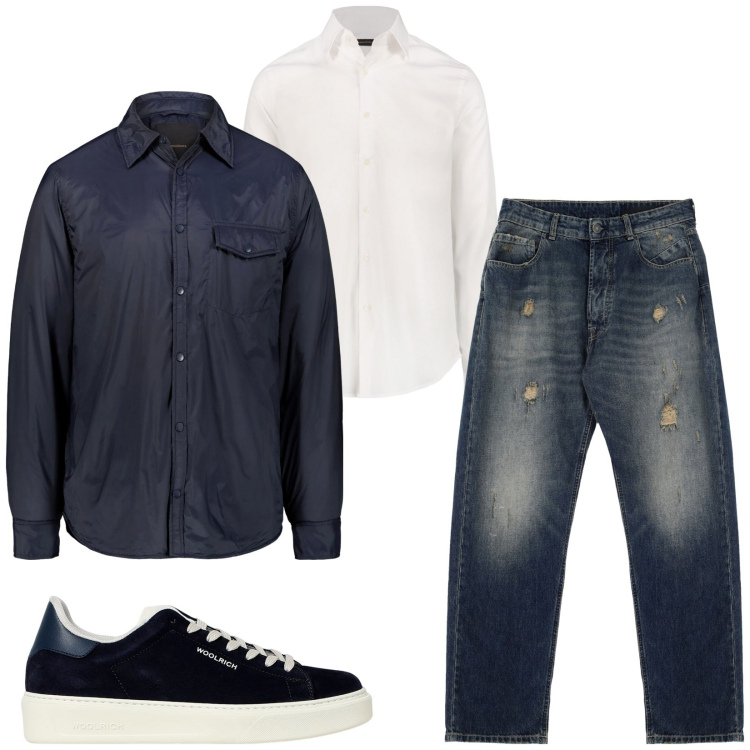 Outfit uomo - Total look #1945870. Stile Trendy per Serata speciale. Abbinamento con jeans strappati, camicie, giacche, sneakers.