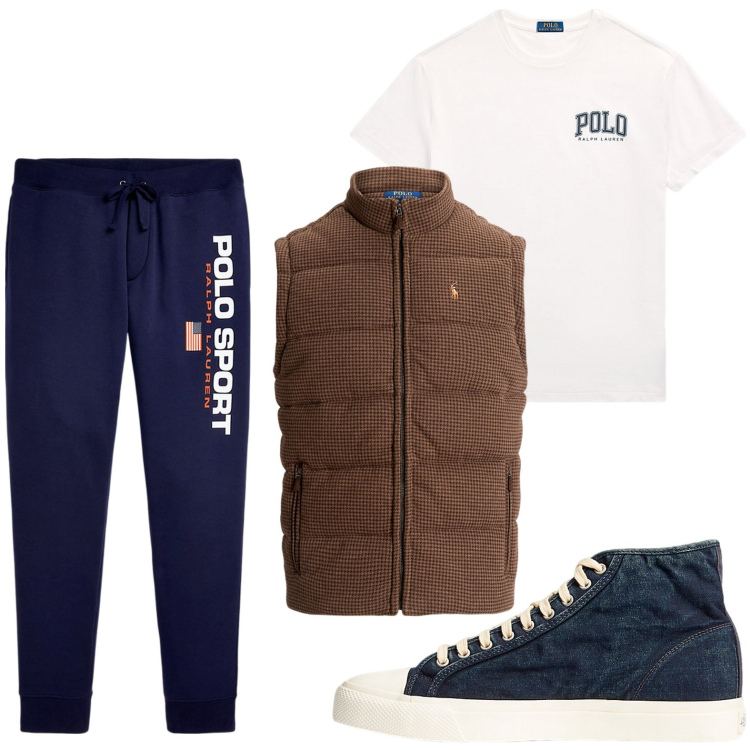 Outfit uomo - Il gilet sportivo. Stile Urban per Sport. Abbinamento con sneakers, pantaloni, t-shirt, maglieria.