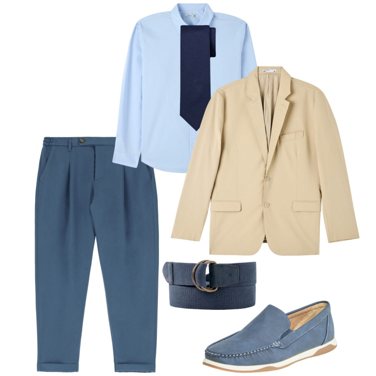 Outfit uomo - Agosto in ufficio. Stile Business/Elegante per Ufficio. Abbinamento con scarpe stringate, giacche, camicie, pantaloni, cravatte, cinture.