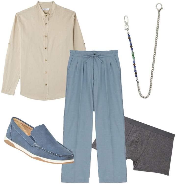 Outfit uomo - I mocassini scamosciati. Stile Business/Elegante per Ufficio. Abbinamento con camicie, scarpe stringate, boxer, pantaloni, collane.