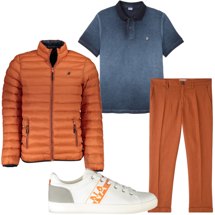Outfit uomo - Giacca antivento. Stile Casual per Ufficio. Abbinamento con polo, pantaloni chino, giacche, sneakers.