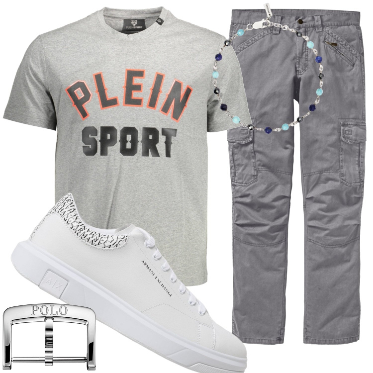 Outfit uomo - Total look #1946113. Stile Casual per Tutti i giorni. Abbinamento con pantaloni cargo, braccialetti, orologi, t-shirt, sneakers.