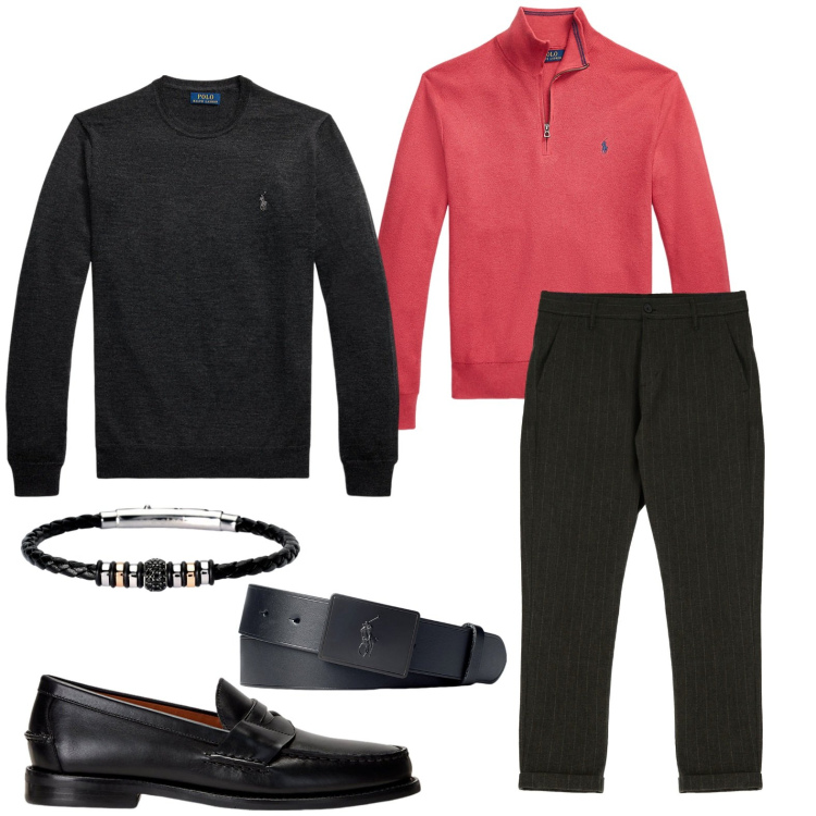 Outfit uomo - Stregato dalla luna. Stile Trendy per Serata speciale. Abbinamento con braccialetti, pantaloni, scarpe stringate, cinture, maglieria, maglieria.