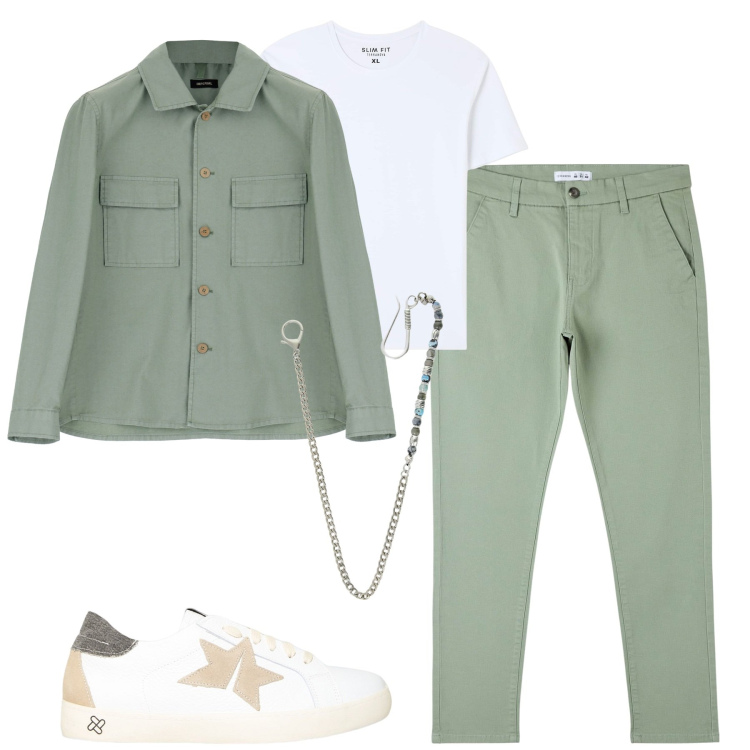 Outfit uomo - Total look #1946164. Stile Urban per Tutti i giorni. Abbinamento con pantaloni skinny, t-shirt, sneakers, camicie, collane.