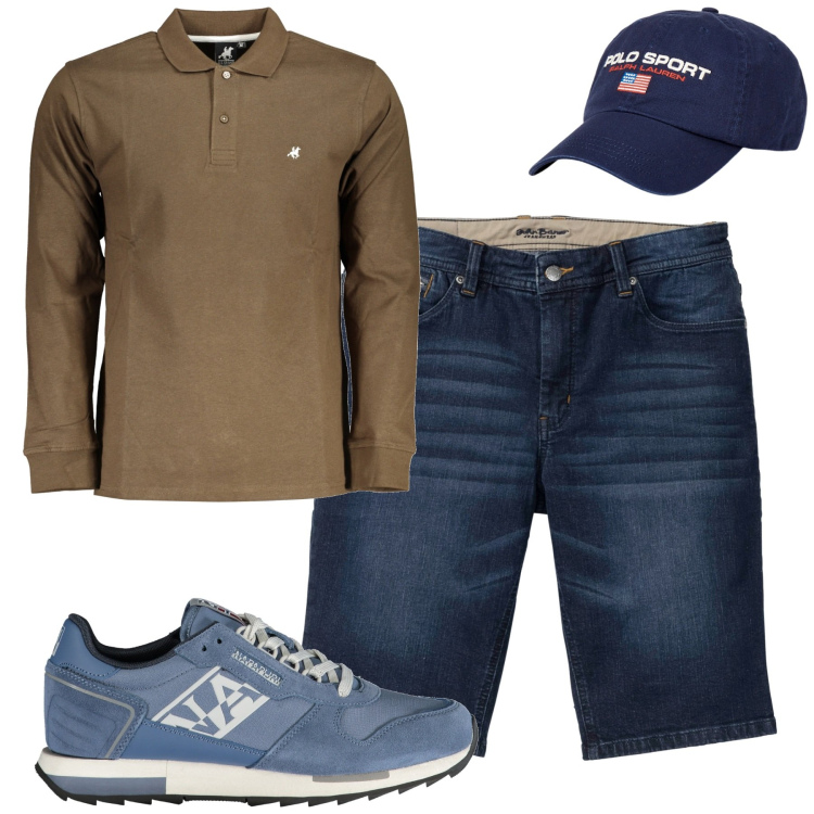 Outfit uomo - Total look #1946171. Stile Casual per Tutti i giorni. Abbinamento con bermuda, berretti, polo, sneakers.