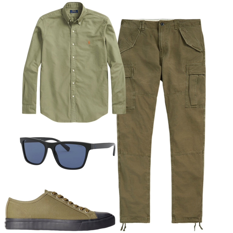 Outfit uomo - Total look #1946216. Stile Urban per Tutti i giorni. Abbinamento con sneakers, camicie, occhiali da sole, pantaloni cargo.
