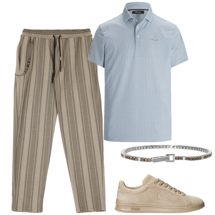 Outfit uomo - Total look #1946219. Stile Trendy per Tutti i giorni. Abbinamento con pantaloni, braccialetti, sneakers, polo.