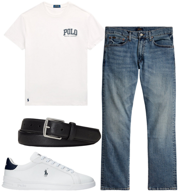Outfit uomo - Total look #1946242. Stile Urban per Tutti i giorni. Abbinamento con cinture, sneakers, jeans dritti, t-shirt.