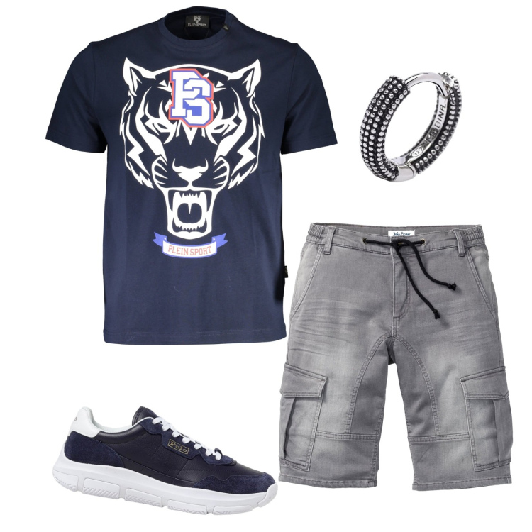 Outfit uomo - Total look #1946394. Stile Casual per Tutti i giorni. Abbinamento con bermuda, orecchini, t-shirt, sneakers.