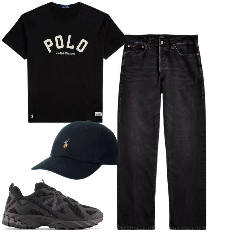 Outfit uomo - Total look #1946398. Stile Casual per Tutti i giorni. Abbinamento con sneakers, jeans dritti, t-shirt, cappelli.