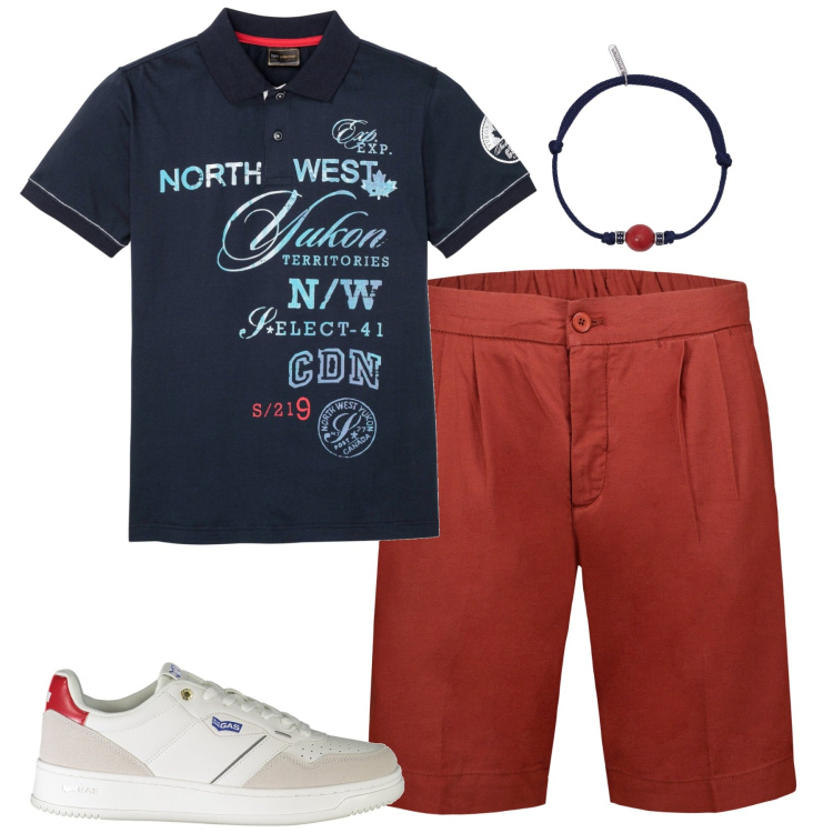 Outfit uomo - Total look #1946417. Stile Urban per Tutti i giorni. Abbinamento con polo, braccialetti, sneakers, bermuda.