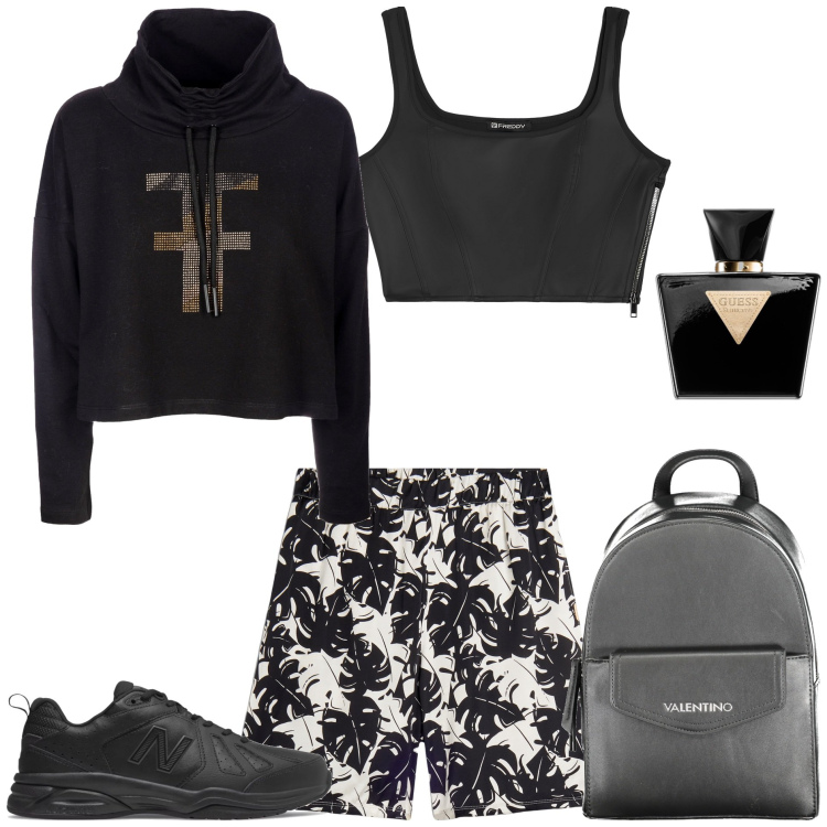 Outfit donna - Ultima settimana di agosto. Stile Basic per Tutti i giorni. Abbinamento con profumi, sneakers, felpe, pantaloni corti, top, zaini.