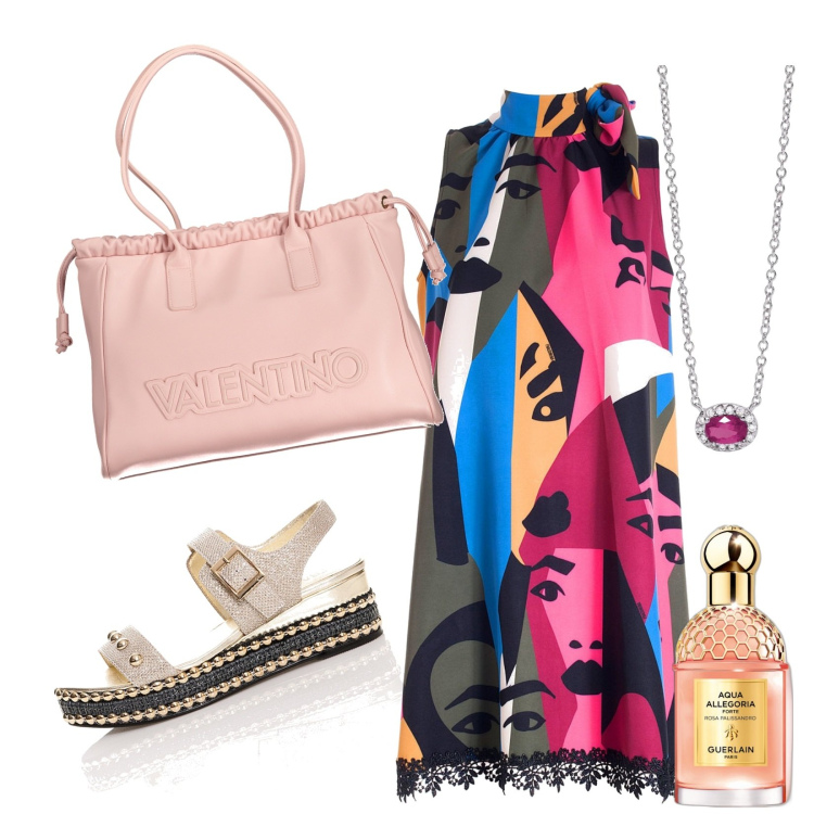 Outfit donna - Total look #1946475. Stile Casual chic per Tutti i giorni. Abbinamento con profumi, collane, vestiti senza maniche, sandali, borse a spalla.
