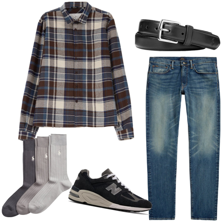 Outfit uomo - Camicia a quadri. Stile Casual per Tutti i giorni. Abbinamento con sneakers, camicie, cinture, calzini, jeans.