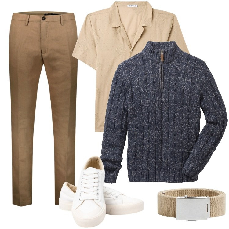 Outfit uomo - Total look #1946590. Stile Casual per Ufficio. Abbinamento con maglieria, camicie a manica corta, cinture, pantaloni, sneakers.
