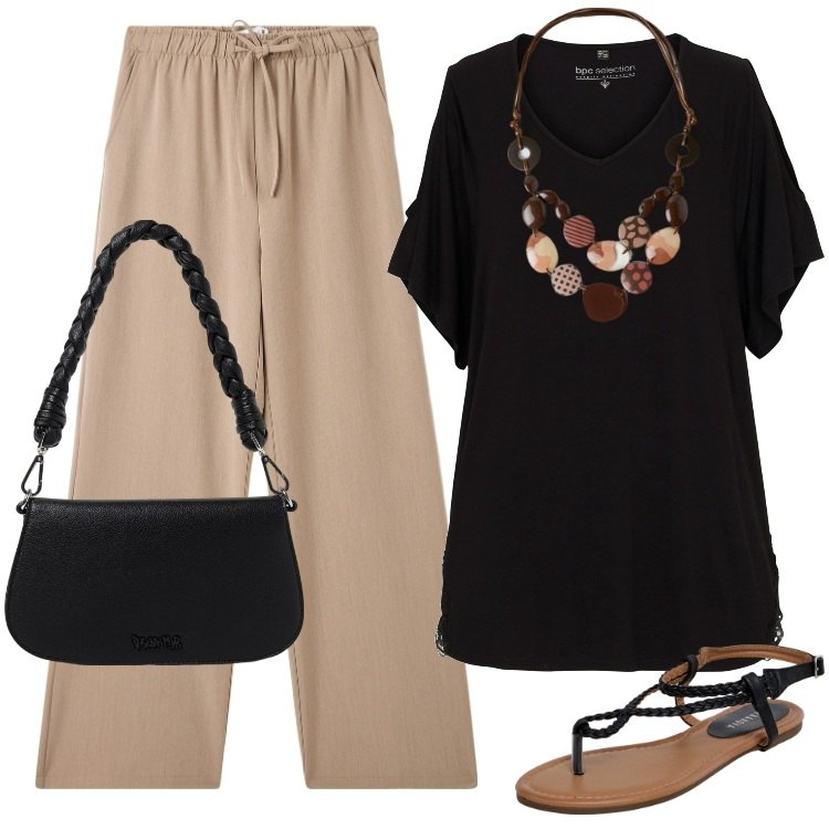 Outfit donna - Total look #1946597. Stile Etnico per Ufficio. Abbinamento con maglieria, ciabatte, pantaloni, collane, borse a spalla.