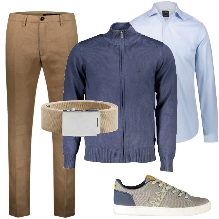 Outfit uomo - Total look #1946602. Stile Casual per Ufficio. Abbinamento con cinture, camicie, sneakers, pantaloni, cardigans.