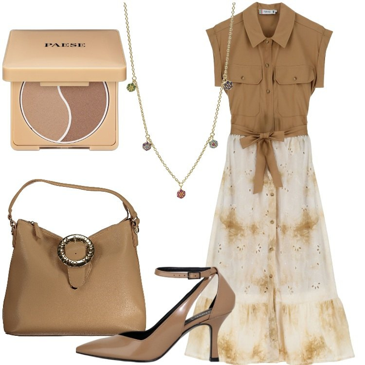 Outfit donna - Back To Office con stile. Stile Bon Ton per Ufficio. Abbinamento con terre, ciondoli, vestiti, décolleté, borse a spalla.