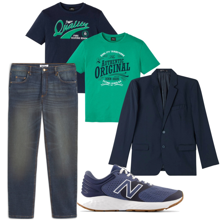 Outfit uomo - Estroso. Stile Casual per Tutti i giorni. Abbinamento con t-shirt, jeans dritti, giacche, sneakers.