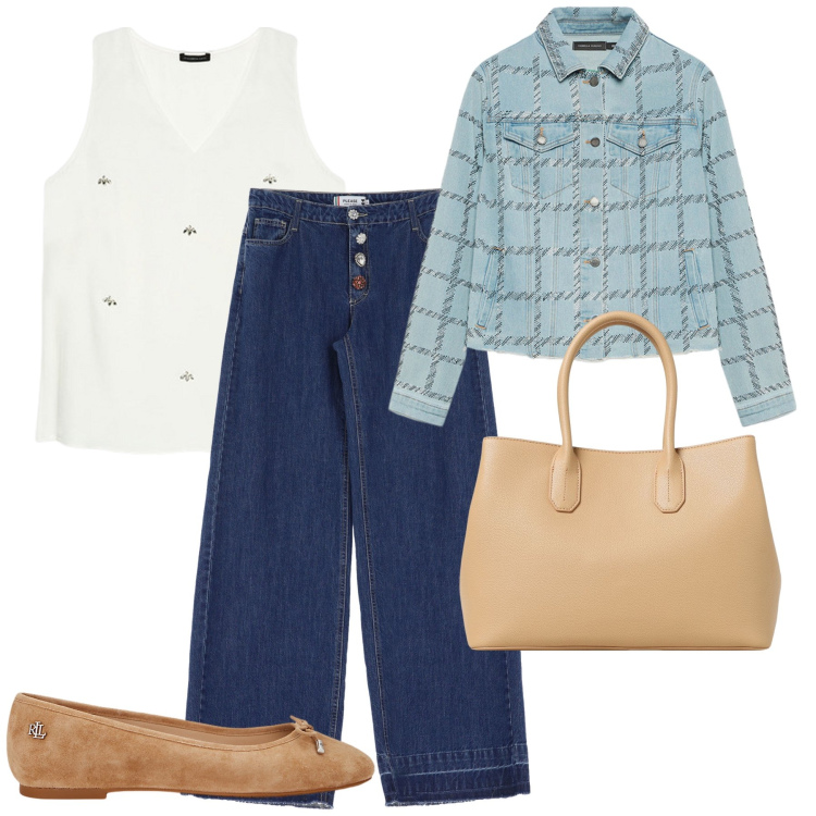 Outfit donna - Jeans e ballerine. Stile Urban per Ufficio. Abbinamento con jeans, ballerine, blazer, borse a mano, top.