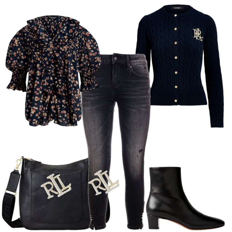 Outfit donna - Total look #1946822. Stile Casual chic per Tutti i giorni. Abbinamento con jeans, orecchini, borse a tracolla, cardigans, camicie, stivaletti.