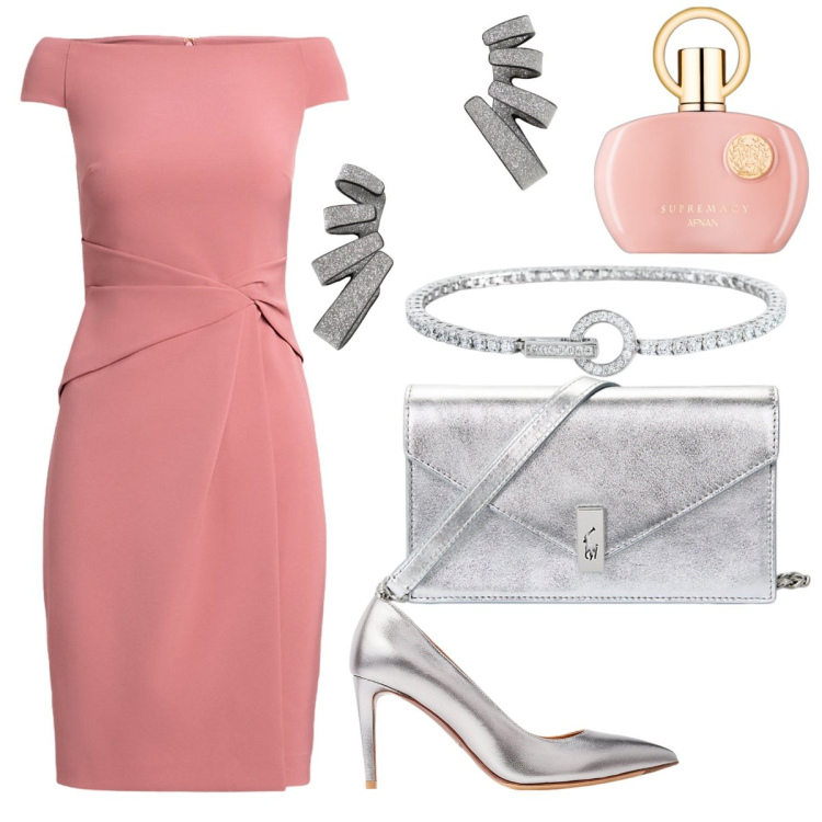 Outfit donna - Total look #1946911. Stile Glamour per Cerimonia. Abbinamento con profumi, braccialetti, vestiti, décolleté, clutch, orecchini.