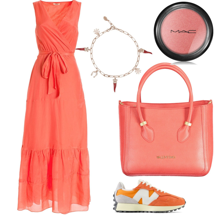 Outfit donna - Ultimi scampoli d\'agosto. Stile Casual chic per Tutti i giorni. Abbinamento con blush, braccialetti, sneakers, vestiti lunghi, borse a spalla.