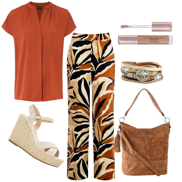 Outfit donna - Total look #1946954. Stile Casual chic per Tutti i giorni. Abbinamento con braccialetti, borse a mano, sandali, bluse, correttori, pantaloni a palazzo.