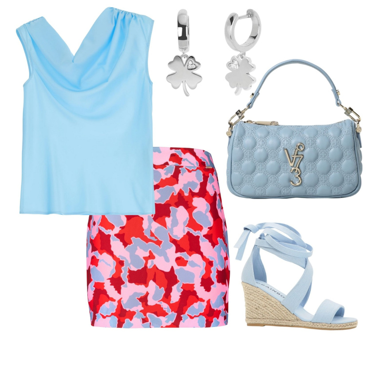 Outfit donna - Total look #1946987. Stile Casual chic per Tutti i giorni. Abbinamento con orecchini, gonne, canottiere, borse a mano, sandali.