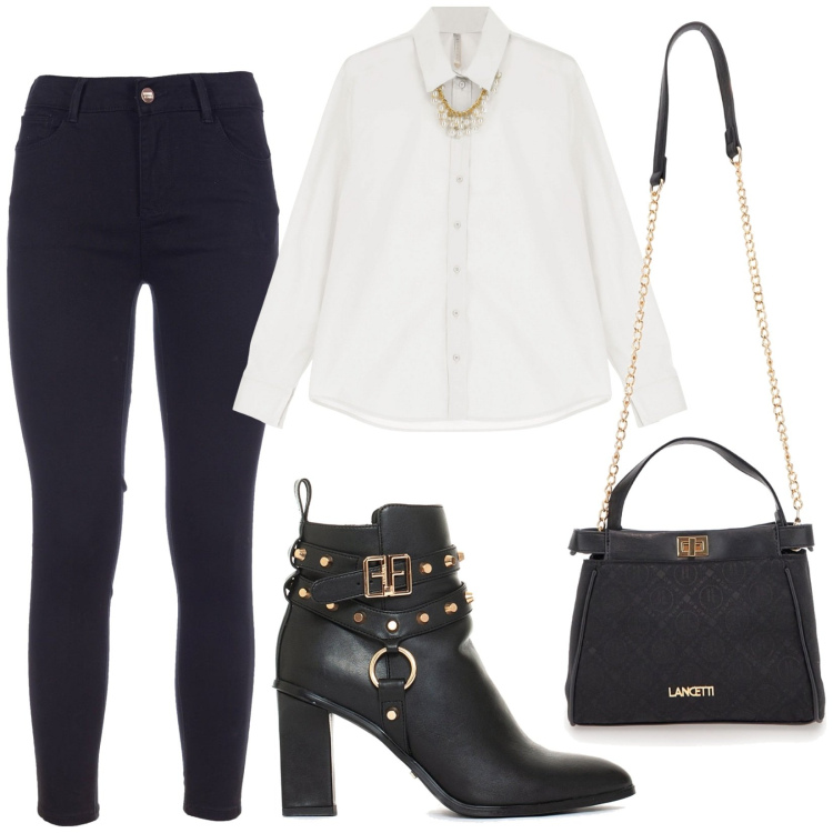 Outfit donna - Tornare con stile. Stile Urban per Tutti i giorni. Abbinamento con stivaletti, jeans skinny, camicie, borse a tracolla.