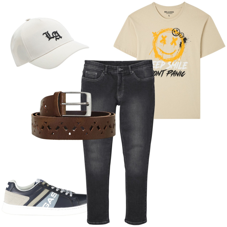 Outfit uomo - I jeans neri. Stile Casual per Tutti i giorni. Abbinamento con jeans slim fit, t-shirt, cappelli, cinture, sneakers.