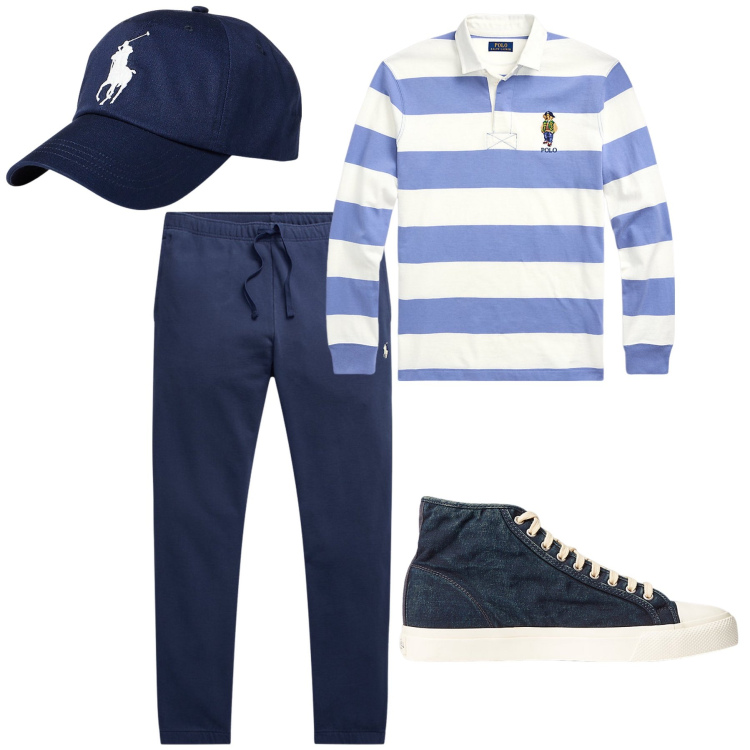 Outfit uomo - Una maglia settembrina. Stile Urban per Ufficio. Abbinamento con sneakers, cappelli, pantaloni, maglieria.