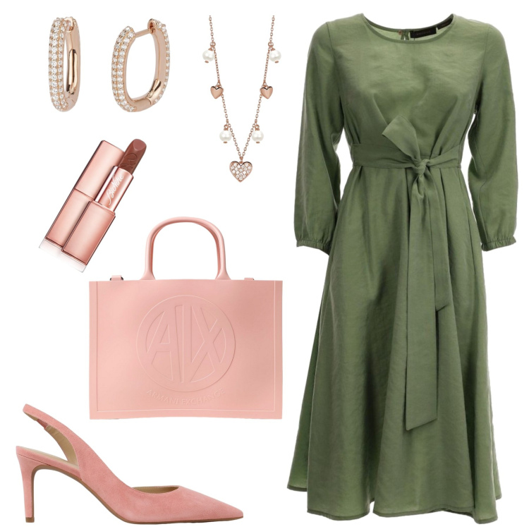Outfit donna - Cena di famiglia. Stile Romantica per Serata fuori. Abbinamento con rossetti, collane, orecchini, vestiti lunghi, borse tote, scarpe col tacco.