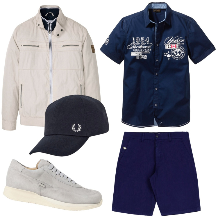 Outfit uomo - Blu nautico. Stile Trendy per Mare. Abbinamento con camicie a manica corta, giacche, bermuda, sneakers, cappelli.