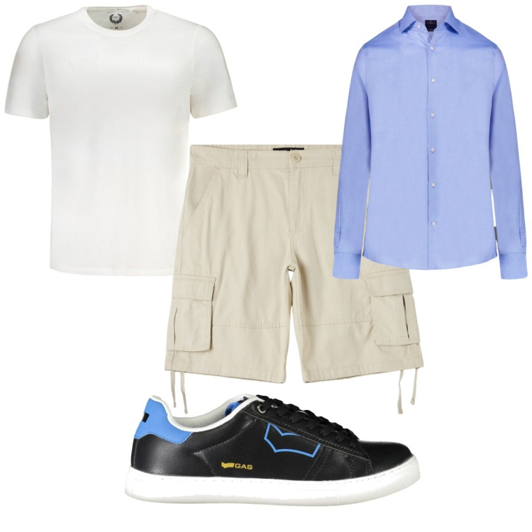 Outfit uomo - Total look #1947164. Stile Casual per Tutti i giorni. Abbinamento con pantaloni corti, camicie, sneakers, t-shirt.