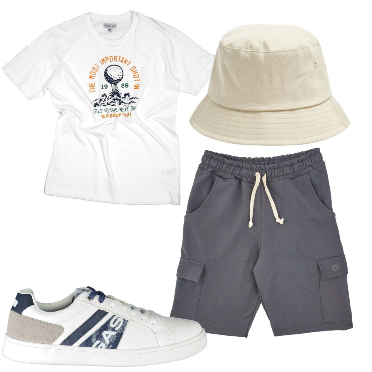Outfit uomo - Total look #1947184. Stile Casual per Tutti i giorni. Abbinamento con cappelli, sneakers, t-shirt, pantaloni.