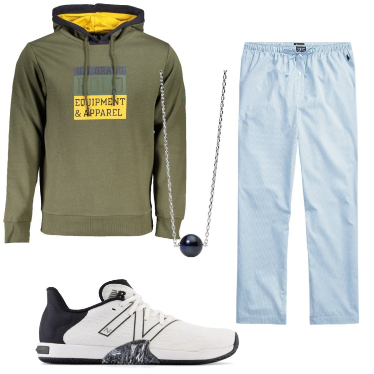 Outfit uomo - Total look #1947189. Stile Urban per Tutti i giorni. Abbinamento con collane, sneakers, pantaloni, felpe con cappuccio.