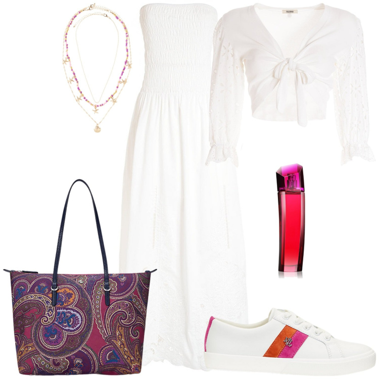 Outfit donna - Total look #1947237. Stile Casual per Tutti i giorni. Abbinamento con ciondoli, profumi, vestiti lunghi, cardigans, borse tote, sneakers.