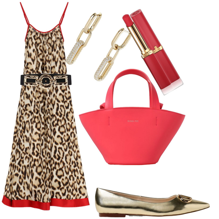 Outfit donna - Total look #1947289. Stile Trendy per Serata fuori. Abbinamento con rossetti, orecchini, cinture, vestiti lunghi, ballerine, borse a spalla.