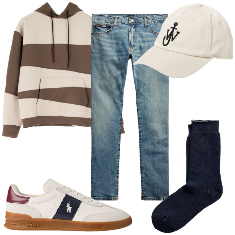 Outfit uomo - Total look #1947397. Stile Trendy per Tutti i giorni. Abbinamento con felpe con cappuccio, jeans, calzini, sneakers, cappelli.