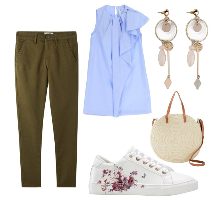 Outfit donna - Total look #1947488. Stile Casual per Tutti i giorni. Abbinamento con orecchini, sneakers, borse a tracolla, pantaloni chino, vestiti corti.