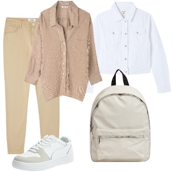 Outfit donna - Buon rientro a scuola. Stile Urban per Scuola/Università. Abbinamento con pantaloni, camicie, sneakers, blazer, zaini.