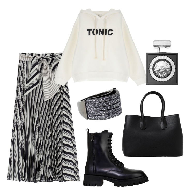 Outfit donna - September is coming!!!. Stile Trendy per Tutti i giorni. Abbinamento con profumi, gonne lunghe, felpe con cappuccio, stivali, borse a mano, anelli.