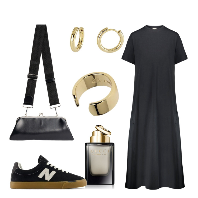 Outfit donna - Total look #1947724. Stile Minimal per Tutti i giorni. Abbinamento con profumi, orecchini, orecchini, sneakers, vestiti midi/longuette, clutch.