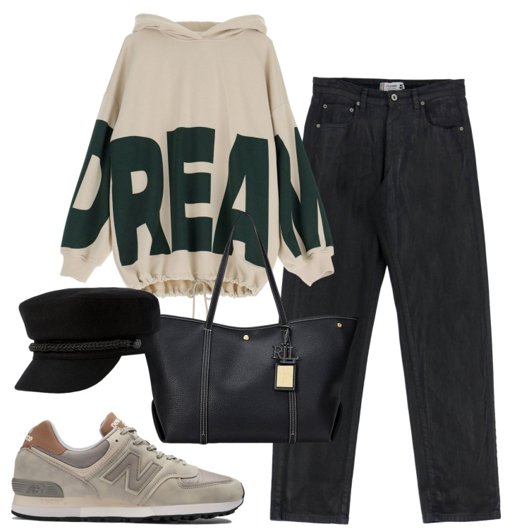 Outfit donna - Street style. Stile Urban per Tutti i giorni. Abbinamento con sneakers, jeans dritti, felpe con cappuccio, cappelli, borse tote.